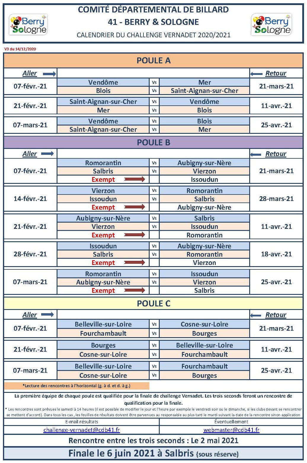 CDB 41 Challenge Vernadet 2020 2021 Calendrier V3 du 14 12 20