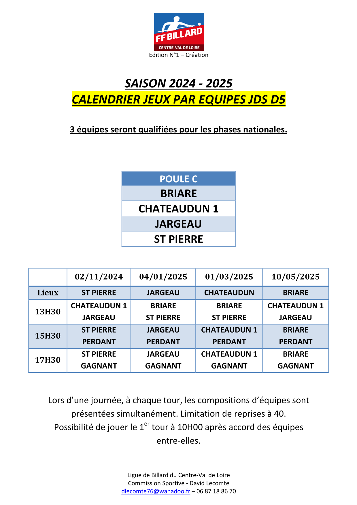 Calendrier JDS D5 C V1 saison 2024 25 1