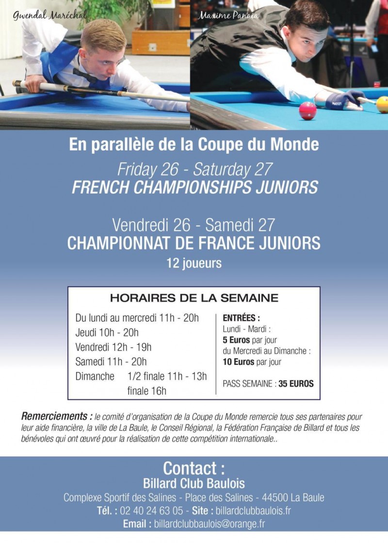 FFB 2018 2019 Championnat de France 3 bandes Juniors La Baule