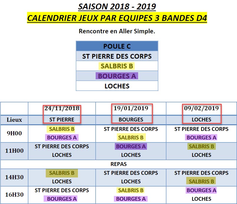 LBCVL 2018 2019 3 Bandes D4 Calendriers Poule A