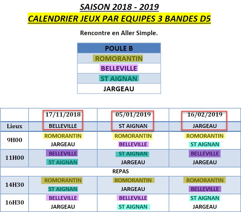 LBCVL 2018 2019 3 Bandes D5 Calendriers Poule B